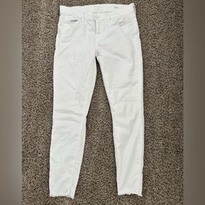 Mother Looker Ankle Fray White Jeans Women Size 28